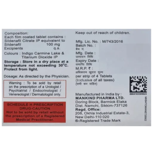 manforce 100mg tablet 4's